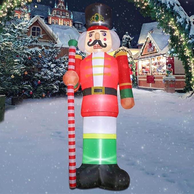 11.8ft Christmas Inflatables Nutcracker Soldier Giant Christmas Blow Up Yard Decorations Christmas Inflatable with Built-in LED Lights Yard Lawn Garden Home Party Decor