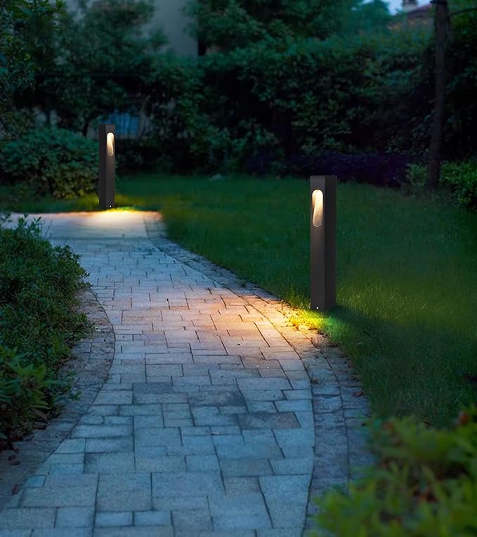Modern Pathway Light Landscape Path Light 3000K Warm Led Bollard Lighting Fixture Outdoor Waterproof Walkway Light Aluminum Rainproof Path Lamp for Garden Lawn Courtyard Driveway 23.6in