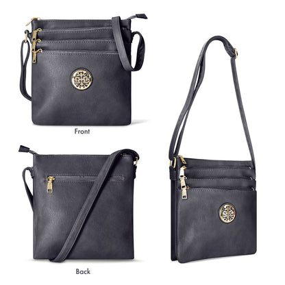 Woodland Leathers Crossbody Bags For Women, Multi Zipper Spacious Cross Body Bag Women With Adjustable Crossbody Strap, Golden decorated Women's Hobos & Shoulder Bags (Black)