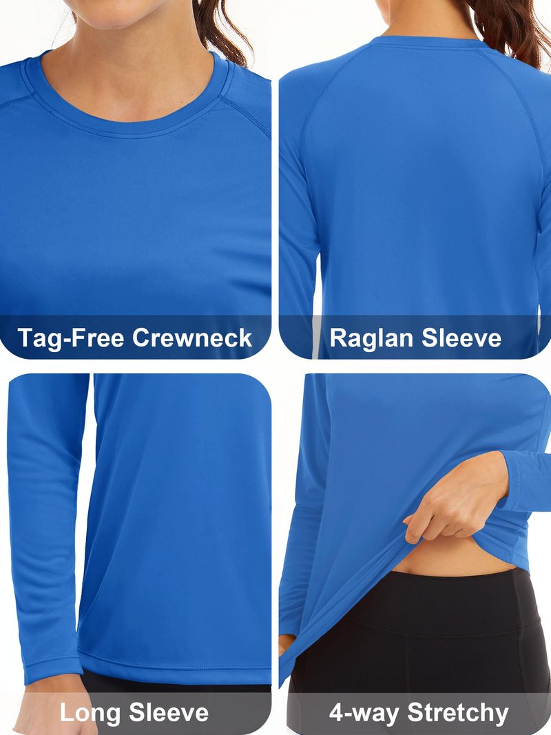MAGCOMSEN UV Shirts for Women - Sun Protection & Workout Runnig Shirts - Women Athletic Summer Tee Blue Green