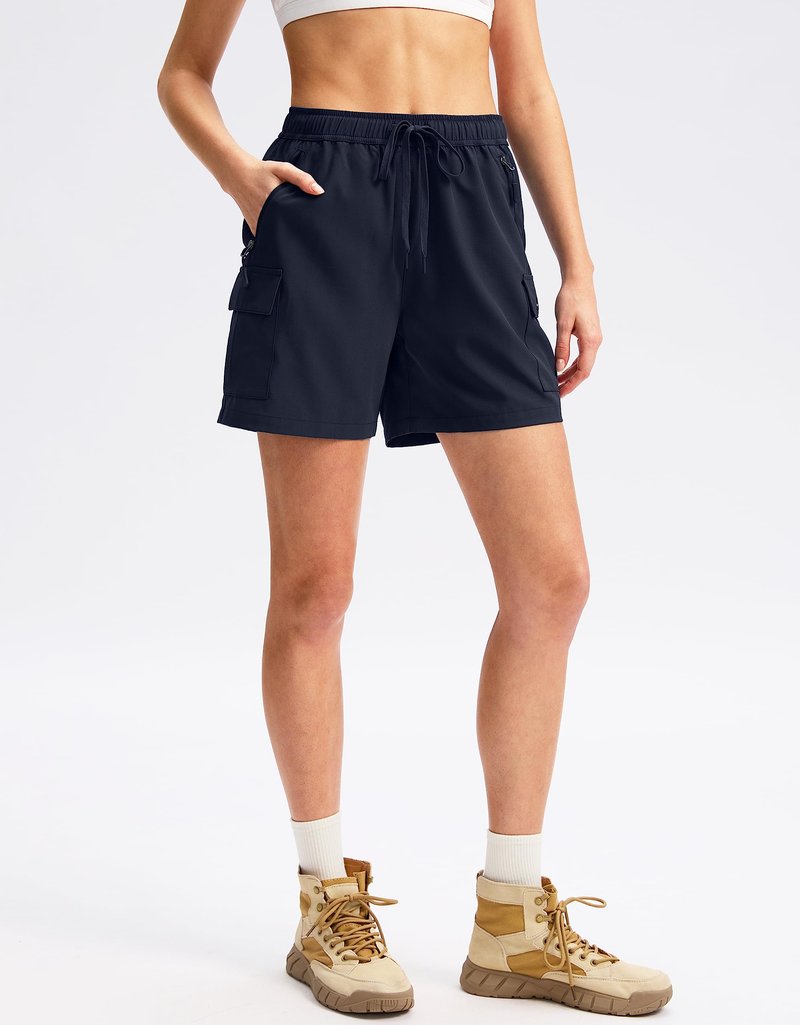 SANTINY Women's 5''/ 7''/9'' Hiking Cargo Shorts Quick Dry Lightweight Summer Shorts for Women Athletic Golf Zipper Pockets(Navy_XS)