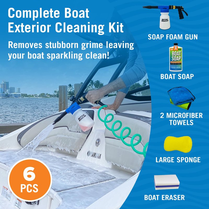 Boat Cleaning Kit, Wash Soap, Foam Gun, Sponge, Microfiber Cloths, Marine Cleaner for Pontoon, Fishing, Bass Boats, RV Supplies, Boating Gifts for Men and Women