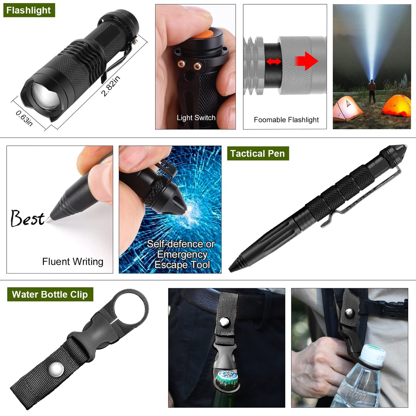 Gearedt Survival Kit, 16 in 1 Professional Survival Gear Tool Emergency Tactical First Aid Equipment Supplies Kits Gifts Idear for Men Him Women Families Hiking Camping Fishing Adventures