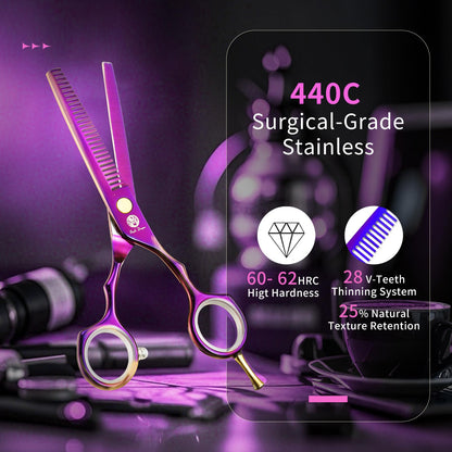 Purple Dragon Purple Hairdressing Scissors Set 5.5 Inch Hair Cutting & Thinning Scissors Kit for Men Women Kids Home Salon Barber