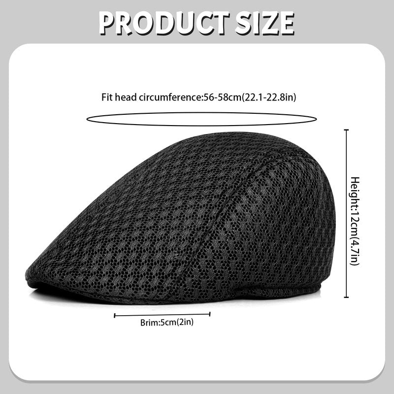Xinveen 2 Pack Men's Mesh Cap Breathable Summer Newsboy Hat Beret Ivy Cap Irish Hiking Fisherman Hats