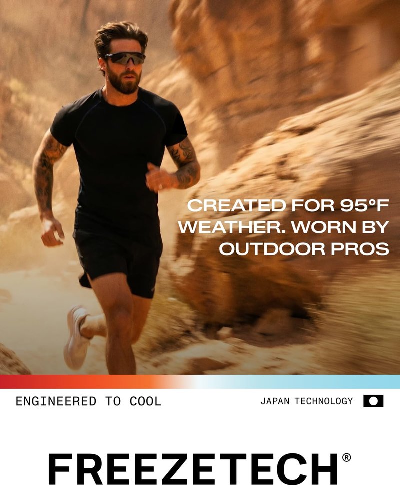 FREEZETECH Men’s Cooling Short Sleeve Shirt Black Small – Breathable Moisture-Wicking Athletic Top with Advanced Cooling Print & UPF 40+ for Running Training Gym