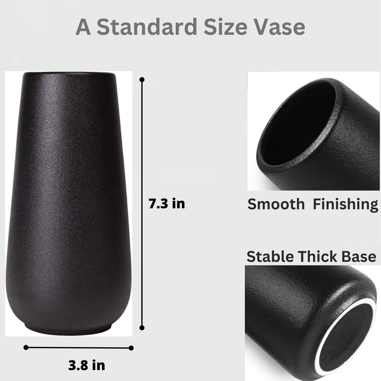 DECORPIA Premium Quality Black Ceramic flower Vase | Home Decor, Vases for Flowers, Farmhouse, Modern, Aesthetic, Bohemian, Pampas Vase