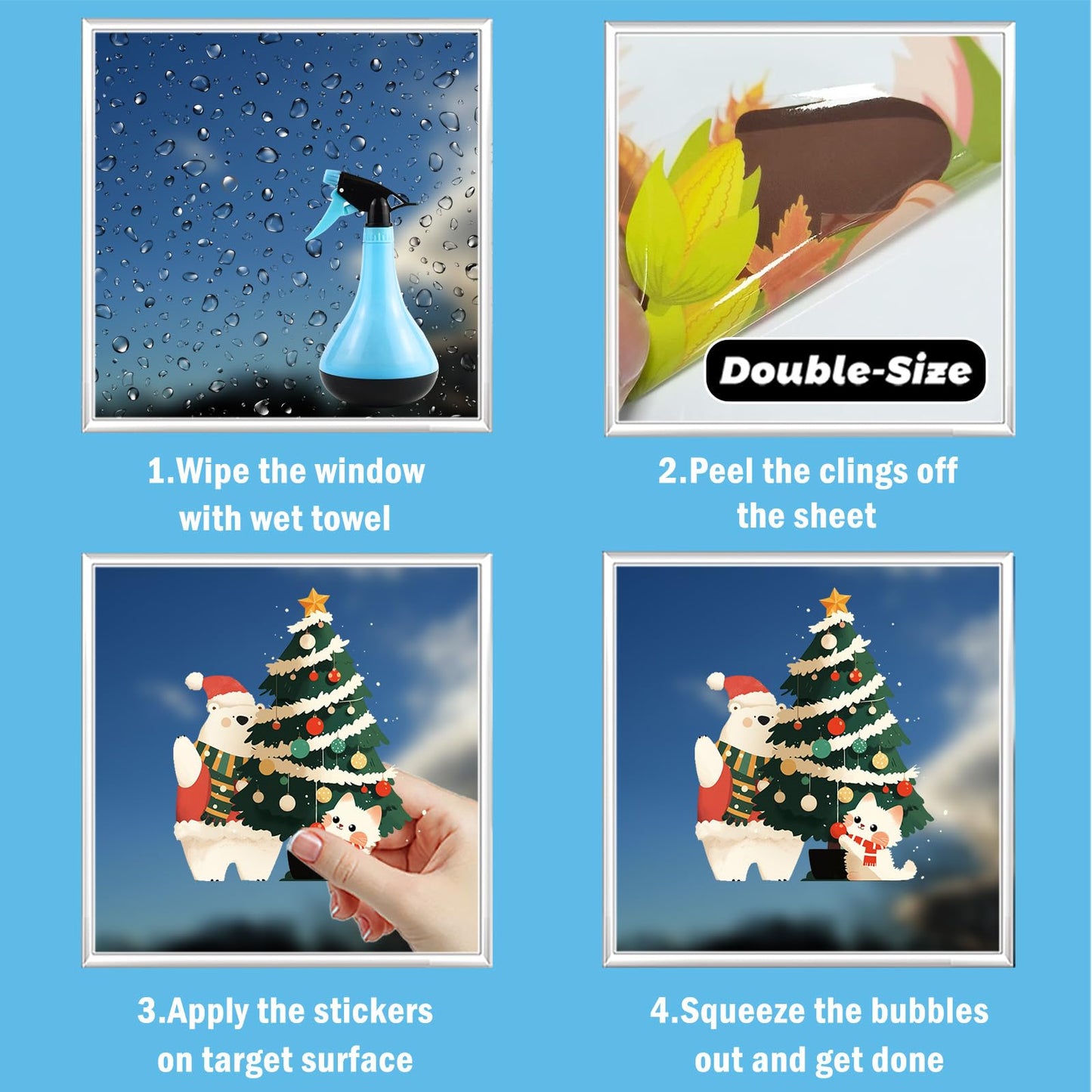 Wothfav 143 Pcs Christmas Decorations, 9 Sheets Christmas Window Clings for Glass, Santa Snowman Bears Xmas Stickers, Holiday Window Decals for Indoor Home Party Decor