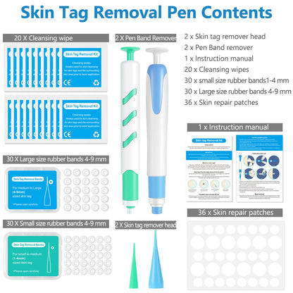 Skin Tag Removal - Auto Skin Tag Remover Pen Kit with 60 Micro and Regular Skin Tag Bands, Fast and Easy Remover Wart and Mole(1mm-9mm), for Face and Body, with 36 Skin Tag Removal Repair Patches