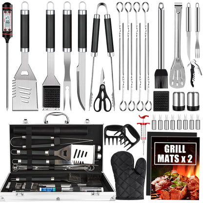 Cifaisi BBQ Grill Accessories Set, 38Pcs Stainless Steel Grill Tools Grilling Accessories with Aluminum Case, Thermometer, Grill Mats for Camping/Backyard Barbecue, Grill Utensils Set for Men Women