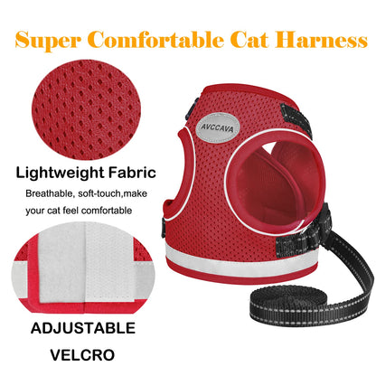 Cat Harness and Leash for Walking, Kitten Escape Proof Harnesses, Adjustable Reflective Puppy Harness with Leashes Set, Easy Adjustable Soft net Breathable Pet Safety Vest