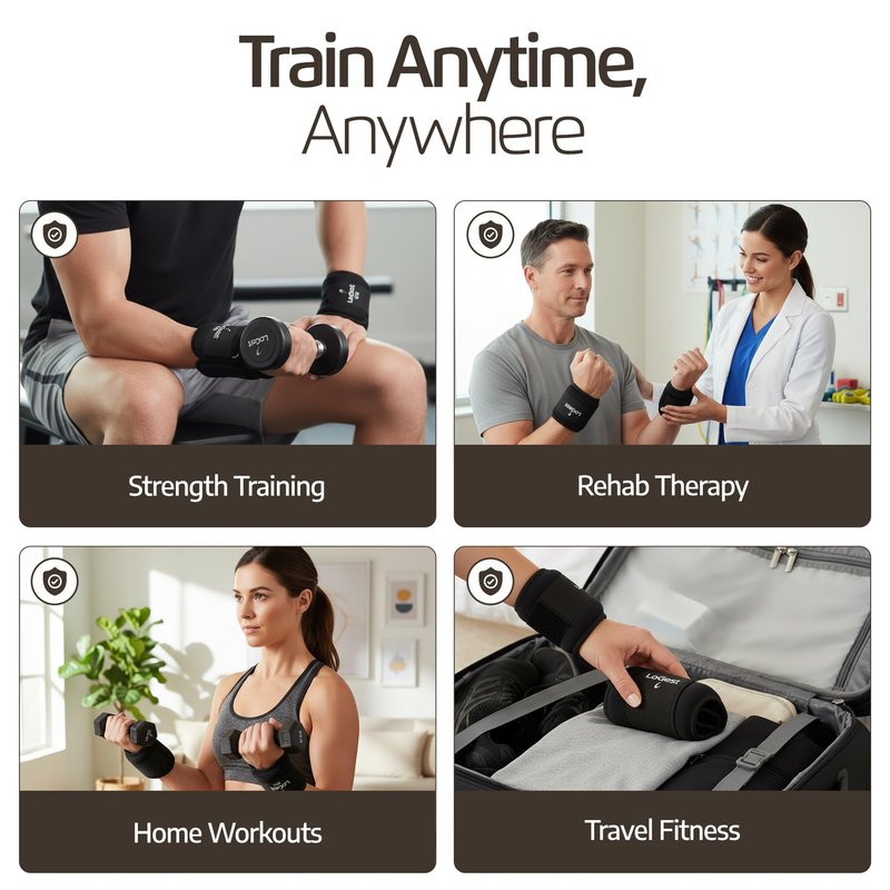 LoGest Wrist Weight with Thumb Loops & Hook-and-Loop Closures - 1lb, 2lbs, 2.5lbs, 3lbs - Sold in Pairs - Comfortable & Secure Neoprene Wrist Weights for Walking, Running, Cardio, Physical Therapy (2LB Pair Black)