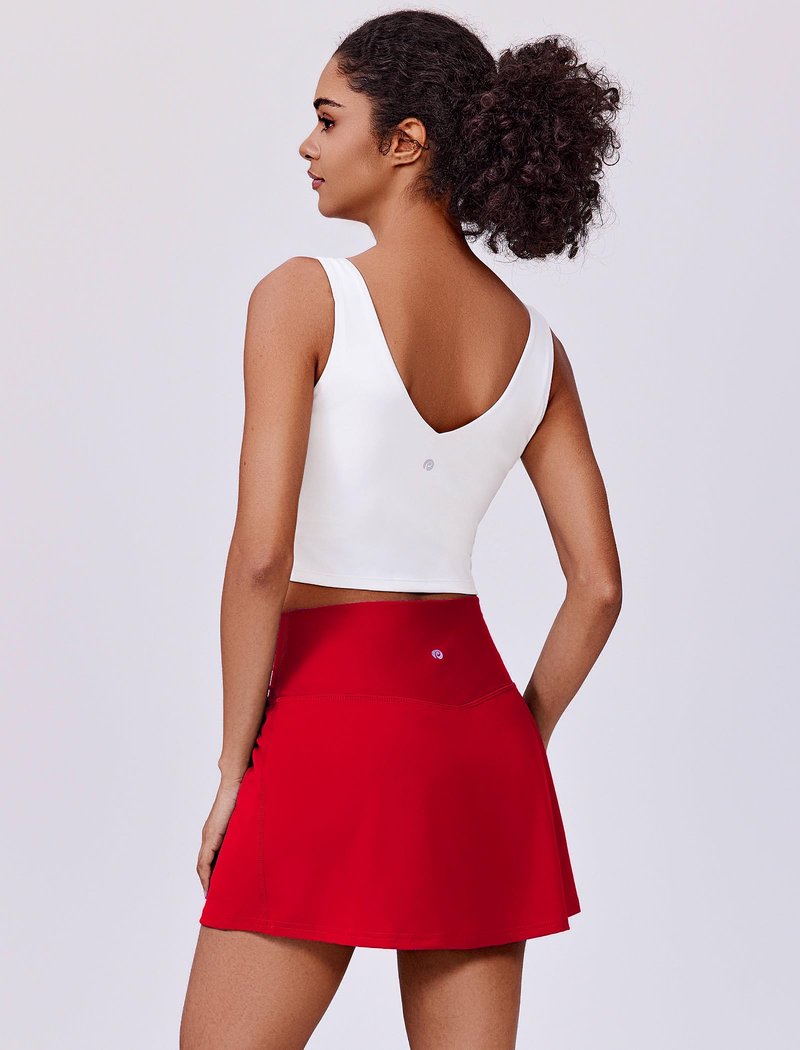 PINSPARK Skorts for Woman Stretchy Tennis Skirts Built-in Shorts Workout Skort Skirts Lightweight Golf Skort Activewear, Red XS