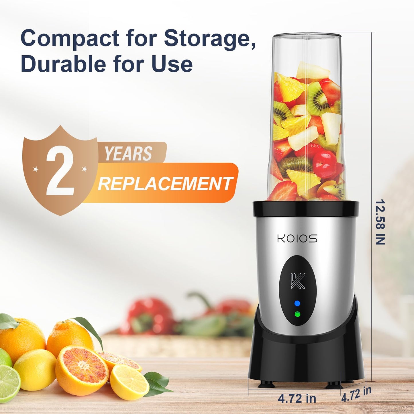 KOIOS Smoothie Blender, 900W Personal Blender for Shakes and Smoothies for Kitchen with 2 No-BPA 22oz Portable Cups, Single Serve Smoothies Maker Mixer for Juices, Nutritious Recipe (Grey Blue)