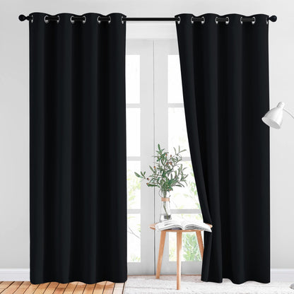 NICETOWN Halloween Black Out Curtains for Bedroom 84 inches Long - Light Reducing Thermal Insulated Solid Grommet Curtains/Panels/Drapes for Living Room (Set of 2, W52 x L84)
