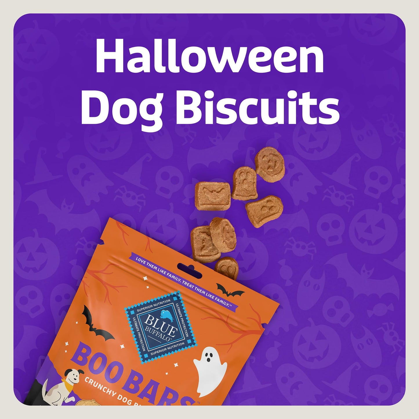 Blue Buffalo Boo Bars Crunchy Dog Biscuits, Natural Halloween-Shaped Treats, Pumpkin & Cinnamon Recipe, 11-oz Bag