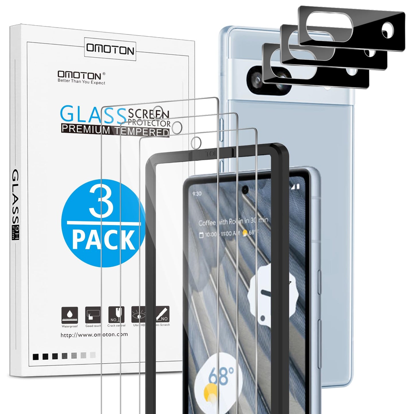 OMOTON 3+2 Pack for Google Pixel 9 Pro XL Screen Protector 6.8 Inch, 3 Tempered Glass Film & 2 Camera Lens Protector, Bubble-free, HD Clear, Not for 9 Pro/ 9