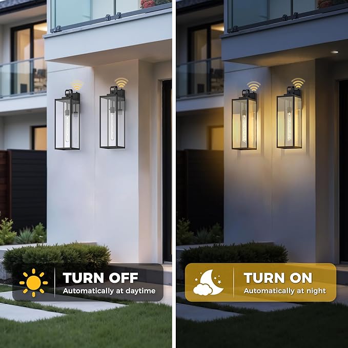 L LOHAS LED 2 Pack 20 Inch Large Size Dusk to Dawn Outdoor Light Fixture, Matte Black Waterproof Anti-Rust Porch Lights Ourdoor, Exterior Lighting Fixtures for Porch, Doorway, Garage, ETL Listed