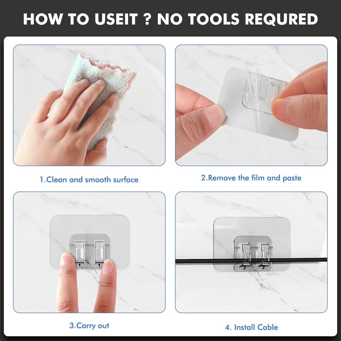 Galetcy Hooks for Outdoor String Lights - 100 Pack with Adhesive Strips - No Damage, No Tools, No Holes, Waterproof and UV-Resistant, Perfect for Christmas and Patio Decor