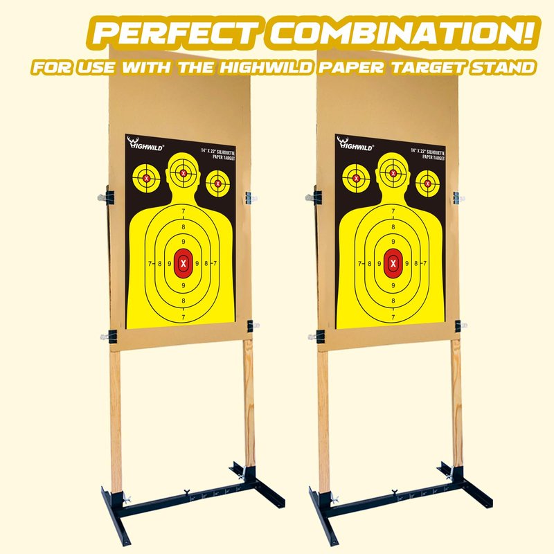 Highwild Shooting Range Silhouette Paper Target 50 Pack - 14X22 Inches - Suitable for Handguns, Rifles, Airguns, BB Guns (Black & Yellow)
