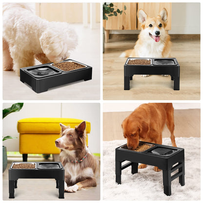 PETTOM Raised Dog Bowl 2x1600ML, Dog Bowls with Stand 4 Height Adjustable for Large Medium Small Dogs, Non Spill Dog Water Bowl & Stainless Steel Dog Food Bowl Set