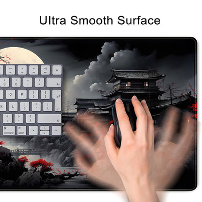 Riverside Full Moon Japanese Desk Mat - Large Black Red Gaming Mousepad XXL Keyboard Pad 31.5 x 11.8 in - Extended Mouse Pad for Laptop Computer Office Desk Decor