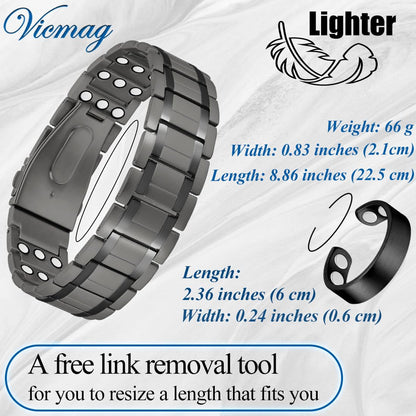 Vicmag 3X Magnetic Bracelet for Men Pure Titanium Bracelet 3500 Gauss Ultra Strength Magnets Adjustable Wristband with Adjustment Tool & Gift Box (Pure Titanium Grey)