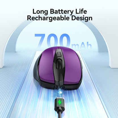 TECKNET Rechargeable Jiggler Wireless Mouse (BT5.0/3.0 & 2.4G) 4800 DPI Silent USB A & Bluetooth Mouse 6 Buttons, Wide Compatibility - Black