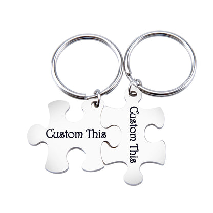 Fanery Sue Matching Puzzles Personalized Keychain Name Keychain Custom Engraved Key Chain ID Key Tag for Couples Best Friends(Engraving)