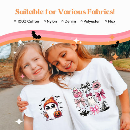 Kaciola 30 Sheets Ghost Iron on Transfers, Halloween DTF Transfers Ready to Press Washable Stickers Iron on Decals for T Shirts Hoodie DIY Crafts