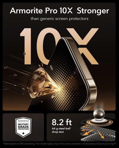 ESR Accessory Glass by Corning™ 3 Pack 9H+ Glass for iPhone 17 Pro Max Screen Protector, Military Grade Shatterproof & Durable with UltraFit Tray