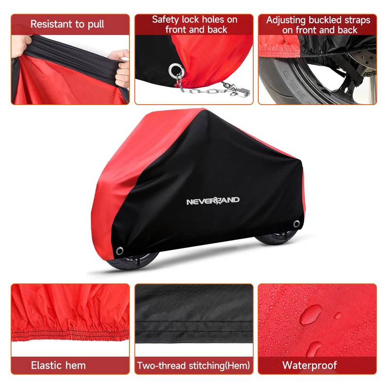 NEVERLAND Motorcycle Cover Waterproof Outdoor - All Season Scooter Covers Heavy Duty with 2 Lock-Holes, Bandage & Storage Bag Fits Most Motorcycles, Scooters, Dirt Bikes, Sportbikes (Up to 86”)