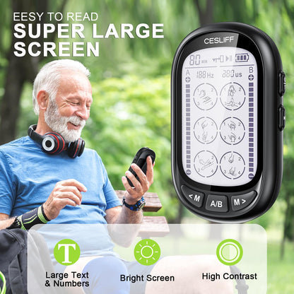 Dual Channel TENS EMS Unit 24 Modes 36 Levels, Upgraded Large Screen Intensity Muscle Stimulator for Back Neck Shoulder Pain Relief, Rechargeable Electric Pulse Massager TENS Machine with 10 Pads