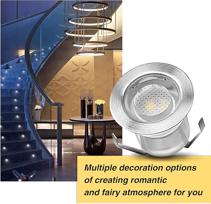 Low Voltage LED Recessed Deck Lighting Kit,Stainless Steel Waterproof Recessed Wood Decking Stairs Garden Yard Patio Decor Lamp Outdoor Warm White LED Lighting, Pack of 10
