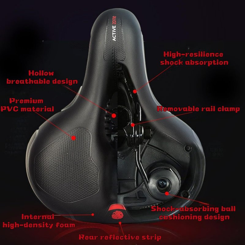 Bike Seat Cushion, Comfort Wide Bike Saddles with Dual Shock Absorption Balls for Men Women, Bicycle Seat Replacement Accessory Fit for Mountain or Road Bikes