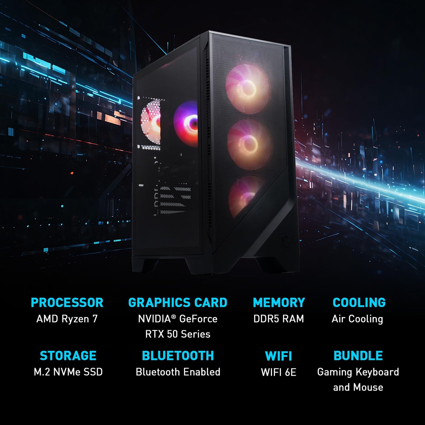 msi Codex Z2 Gaming Desktop: AMD R7-8700F, GeForce RTX 5070, 32GB DDR5, 2TB m.2 NVMe SSD, USB Type-C, VR-Ready, Windows 11 Home : A8NVP-436US