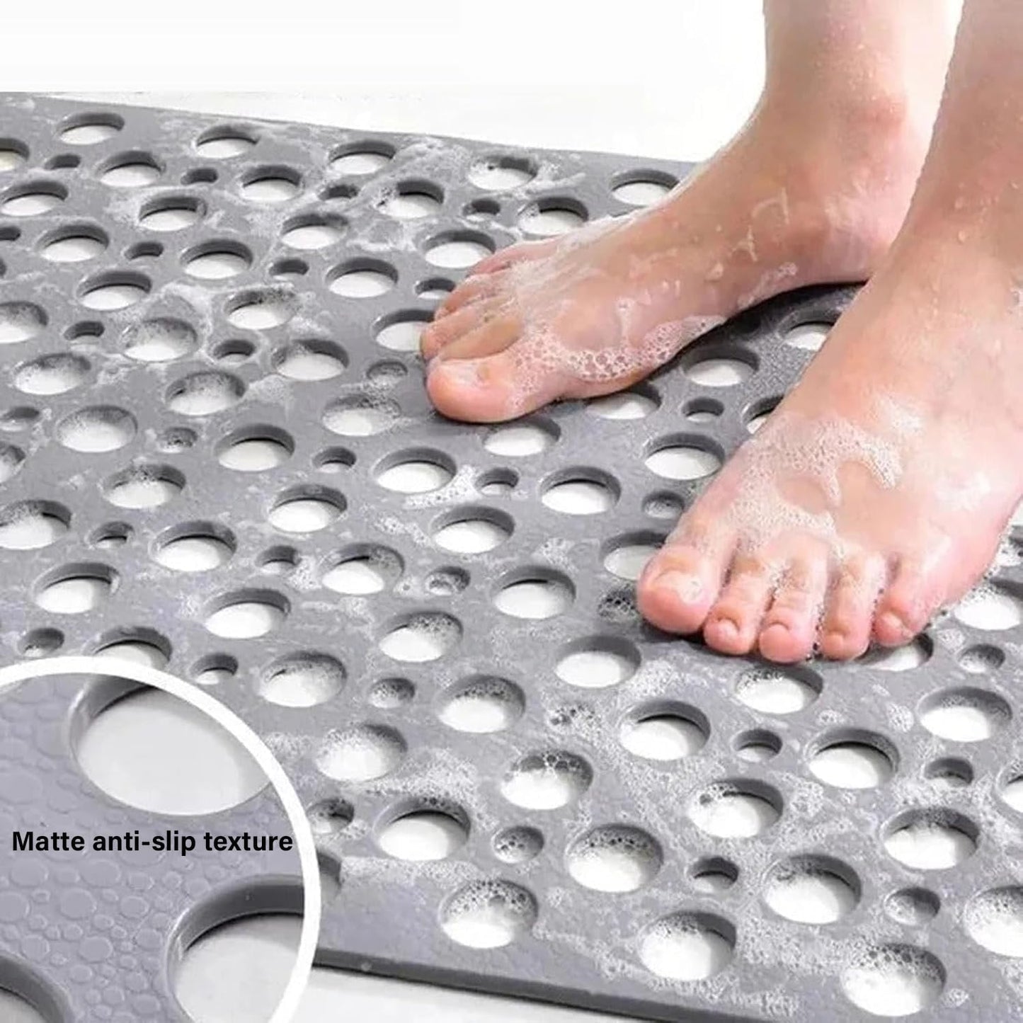 Casa and Beyond Shower Mat,Non Slip Bath Mat and Shower Mat with Suction Cups and Drain Holes,Bathroom Mat Easy to Clean Soft Machine Washable,Bathtub Mat Easy Dry&Cut (Gray,28" x 15"(Rectangular))