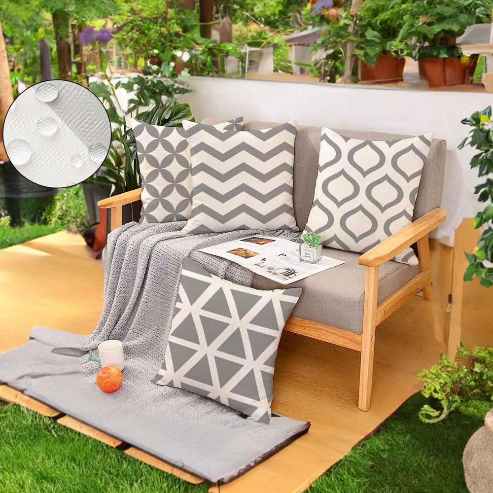 Hangood Waterproof Cushion Covers Outdoor Garden Geometry Set of 4pcs Throw Pillow Case Home Decorative Sofa Protectors Chair Living Room Grey 20"x20"
