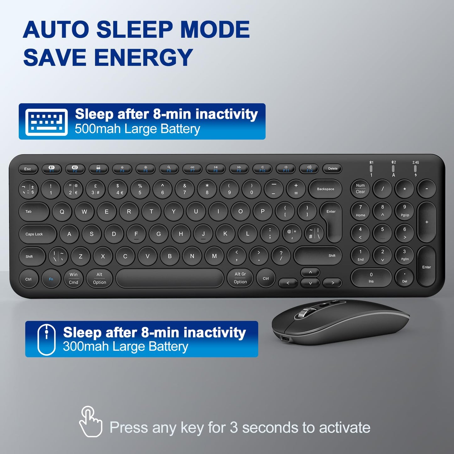 Wireless Keyboard Mouse Set, Rechargeable Quiet Design, Bluetooth & 2.4G Wireless Dual Connection, Easy Setup, QWERTY UK Layout, Computer Keyboard Mouse Combo for Windows PC Laptop Desktop - Black