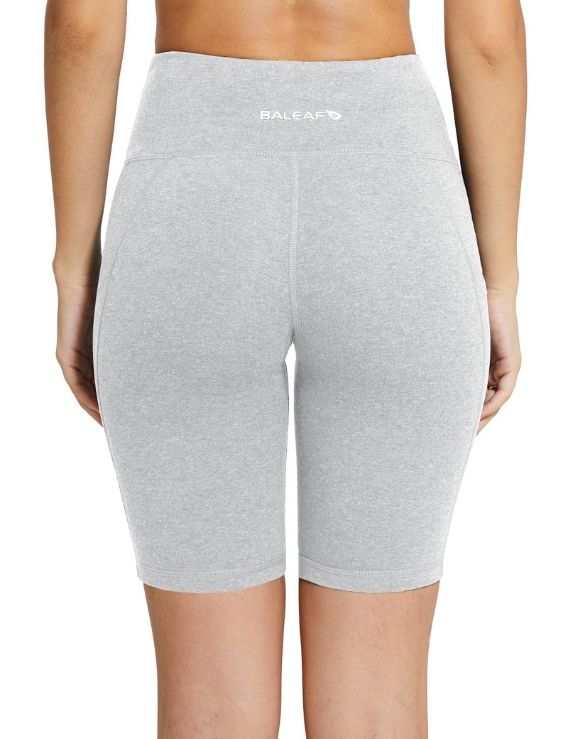 baleaf Biker Shorts Women Yoga Gym Workout Spandex Running Volleyball Tummy Control Compression with Pockets 8" Light Grey S