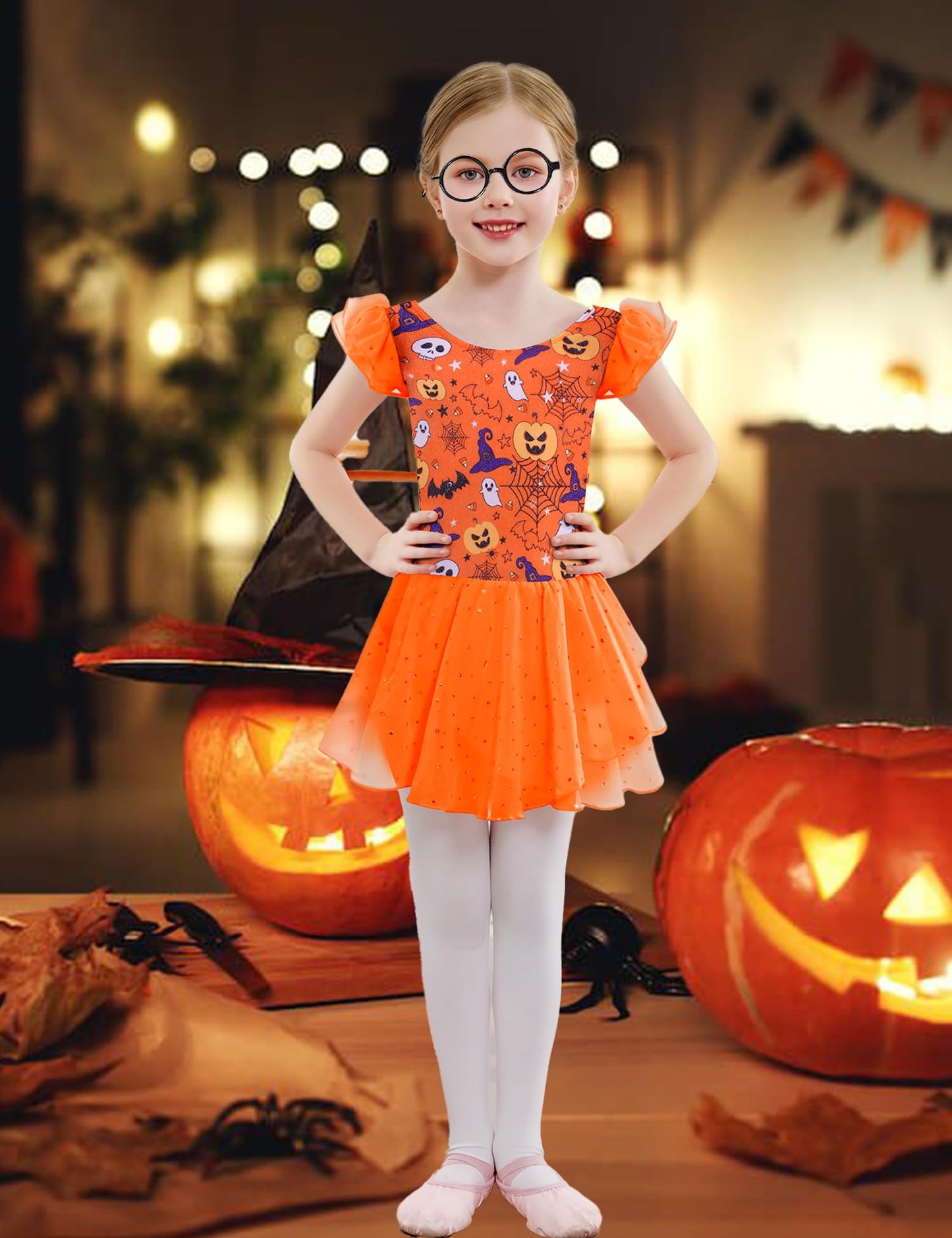 Arshiner Ballet Leotards for Girls Ballet Leotard with Skirt Toddler Flutter Sleeve Dance Dress Halloween 4-5T