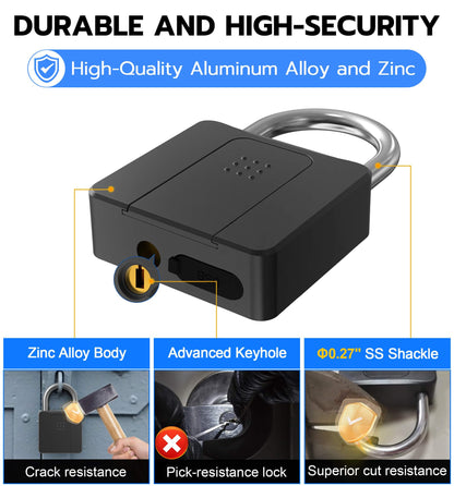 Fingerprint Padlock with Key Backup, Anweller Weatherproof Biometric Bluetooth App Controlled Keyless Smart Electronic Combination Lock for Outdoor Fence Gate Pool Shed Gym Locker Yard Truck