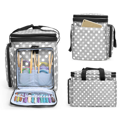 Luxja Knitting Bag - Yarn Storage Organiser for Carrying Projects, Grey Dots
