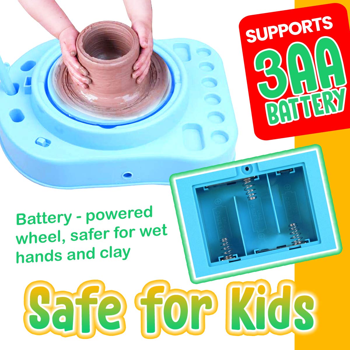 Insnug Mini Kids Pottery Wheel: Complete Painting Kit for Beginners with Modeling Clay and Sculpting Tools, Arts & Crafts Small Banding Wheel for Pottery, Tiny Pottery Wheel for Kids Age 8-12, 10-13