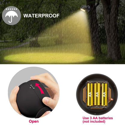 HONWELL Motion Sensor Light Indoor Outdoor, Wireless Waterproof LED Spotlight for Garden, Security With Battery Powered Porch Light for Stair Garage Entrance (1Pack) Black