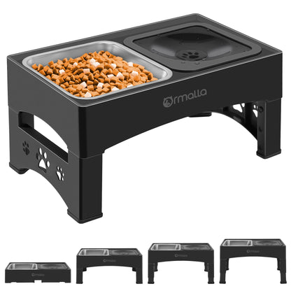 Ormalla Elevated Dog Bowls with No Spill Dog Water Bowl, Raised Stainless Steel Dog Food Bowl for Large Medium Small Dogs, Non-Slip Dog Bowl Stand, 4 Heights 3.7", 8.5", 10.1", 11.7",Black