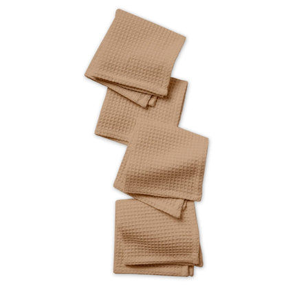 Encasa XO Kitchen Dish Towels Set | Beige | Waffle Weave and Flat Hand Tea Towel | 30x30 cm | Quick Drying Reusable Cotton Washcloths | Multipurpose Lightweight Dishcloths Set of 12