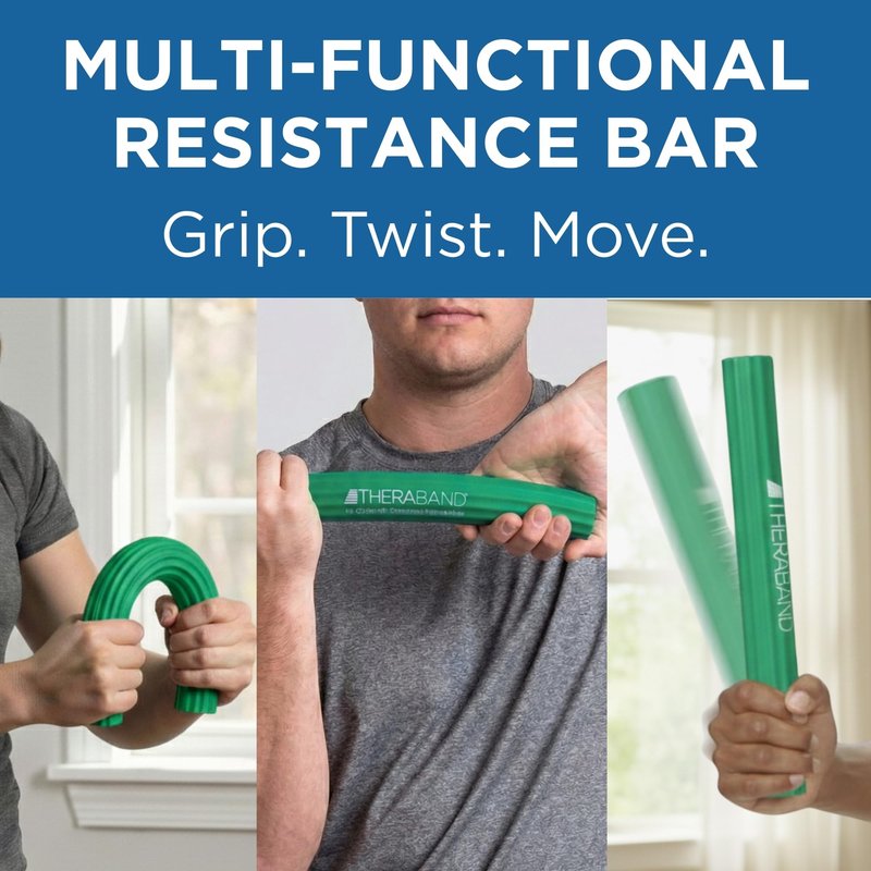THERABAND FlexBar Resistance Bar, Medium, Green Flex Therapy Bar for Physical Therapy, Wrist & Forearm Exercise Equipment, Non Slip Grip, Compact Design