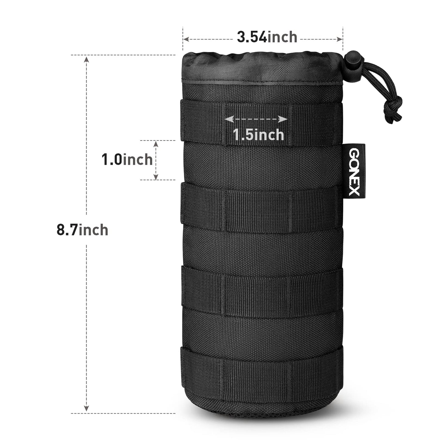 Gonex Tactical Military MOLLE Water Bottle Pouch, Drawstring Open Top & Mesh Bottom Travel Water Bottle Bag Tactical Hydration Carrier Black