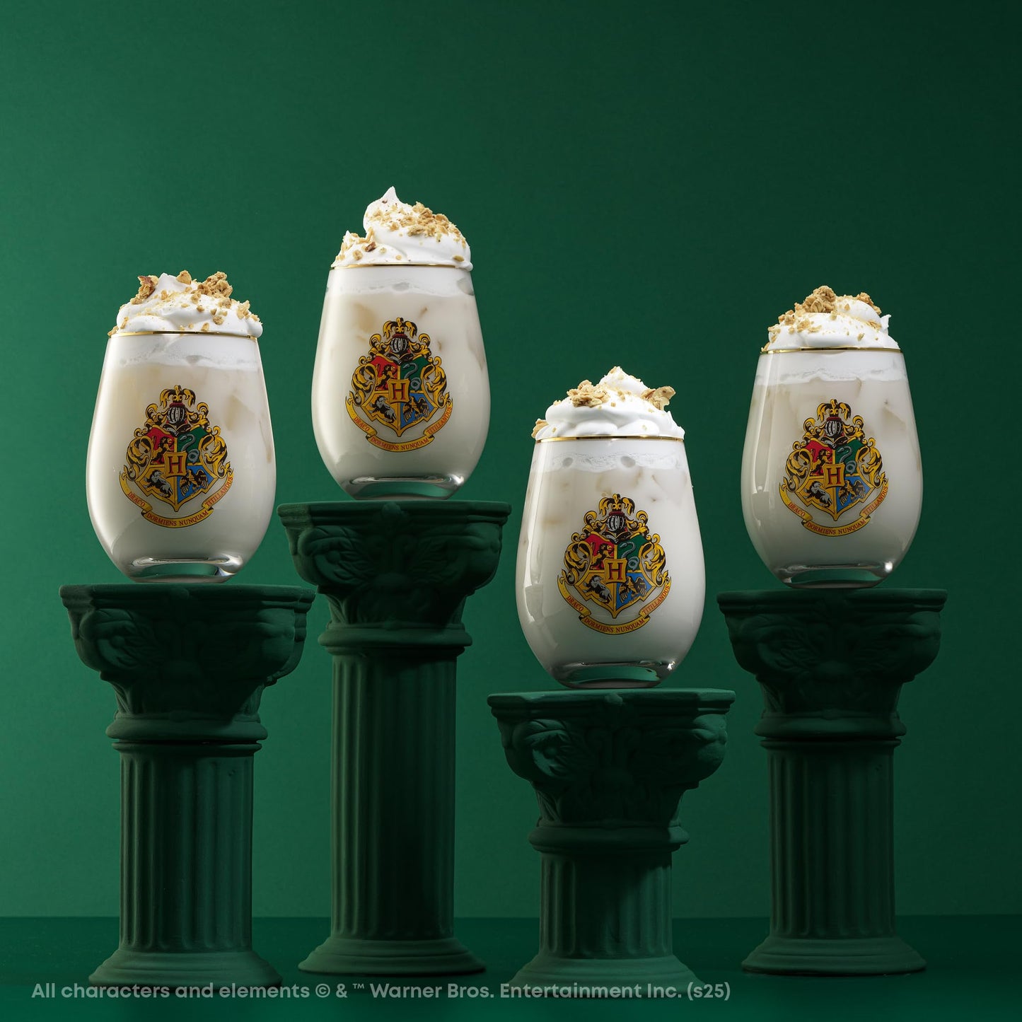 JoyJolt Harry Potter Hogwarts Heritage Stemless Drinking Glasses, 19oz Glass Tumblers, Teardrop Glass Drinking Glasses Set of 4, Hogwarts Cup, Harry Potter Gifts for Adults